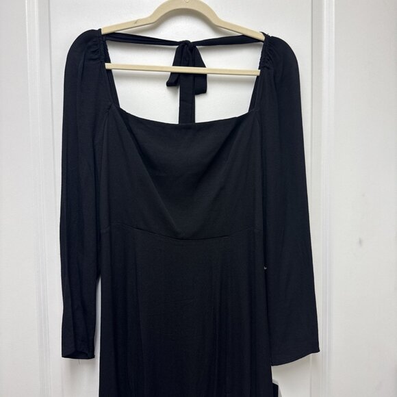 New ADRIANNA PAPELL Womens Size 8 Black Midi Dress Square-neck Light Crepe NWT - Picture 4 of 11